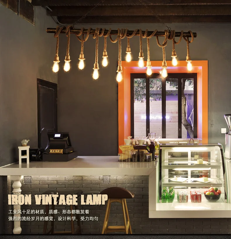 

Bar Counter Toggery Display Window Internet Cafes The Barber Shop Nostalgia Industry Wind Personality Hemp Rope A Chandelier