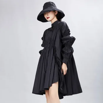 

2020 Foreign Trade Spring New Women's Original Design Lantern Sleeve Expandable Shirt Dress Loose Dress