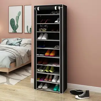 

Simple 10 Layers Shoes Rack with Curtained Door Assemble Shoe Cabinet for Home Storage