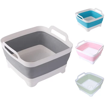 

Dish Basin Collapsible with Drain Plug Carry Handles, Kitchen Storage Tray Dish Wash Basin, Portable