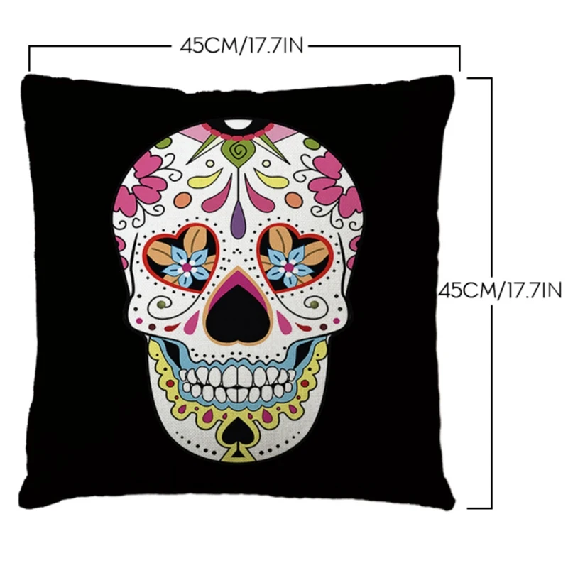 E Morden 45x45cm Halloween Sugar Skull Cushion Cover Mexican Skeleton Home Decorative Pillow Case Sofa Throw Pillow Cover - Color: E