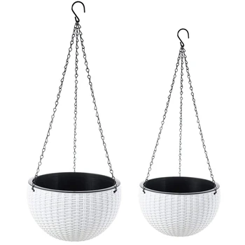 

2-Pack Dual-Pots Design Hanging Basket Planters Self-Watering Indoor Outdoor Plant & Flower Hanging Pots with Drainer and Chain