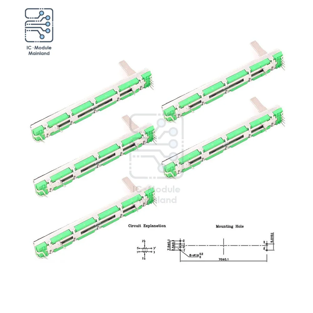 Straight Slide Liner Potentiometer Mixer Fader Variable Resistors B103 10K Ohm 75mm Dual Channel Fader for Dimming Tuning 5PCS