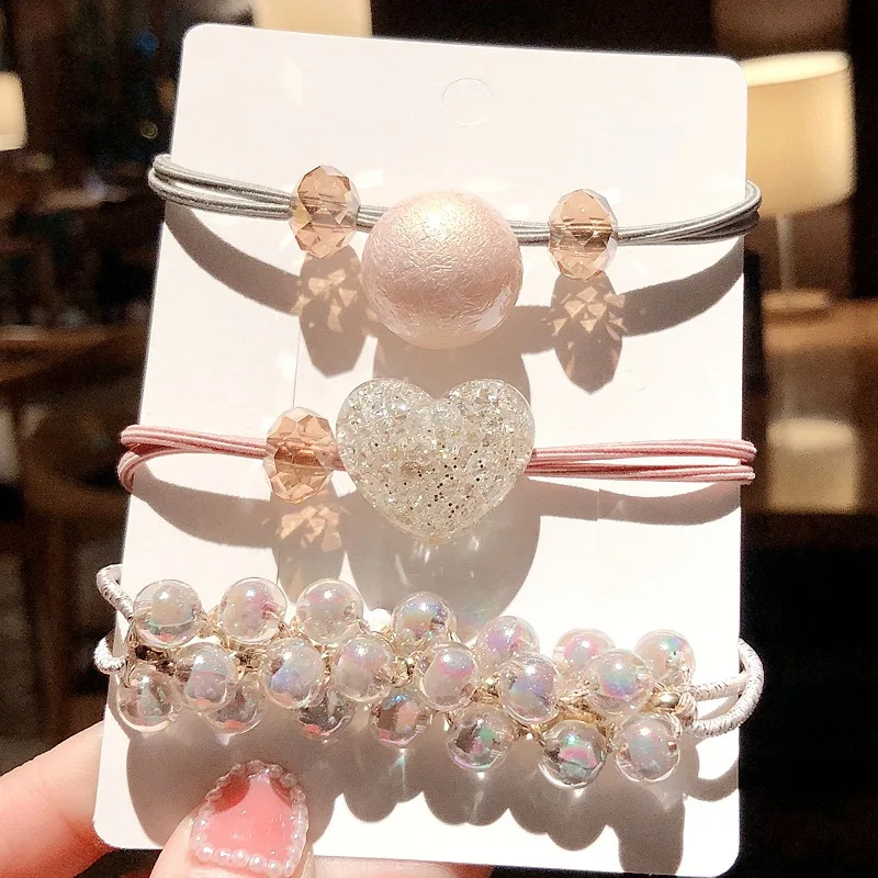 purple Женские аксессуары для волос, повязка на голову с бусинами и хвостом, держатель для девочек, резинки, милая винтажная эластичная резинка для волос, головной убор - Цвет: purple