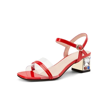 

Crystal High Heel sandals shoes woman genuine leather Wedding Party Summer Women Sandals casual Shoes Woman