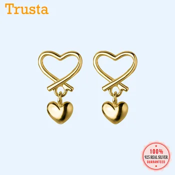 

Trusta 2020 Fashion Romantic Genuine 925 Sterling Silver Cute Hollow Heart Stud Earrings For Women Luxury Jewelry Making DA591