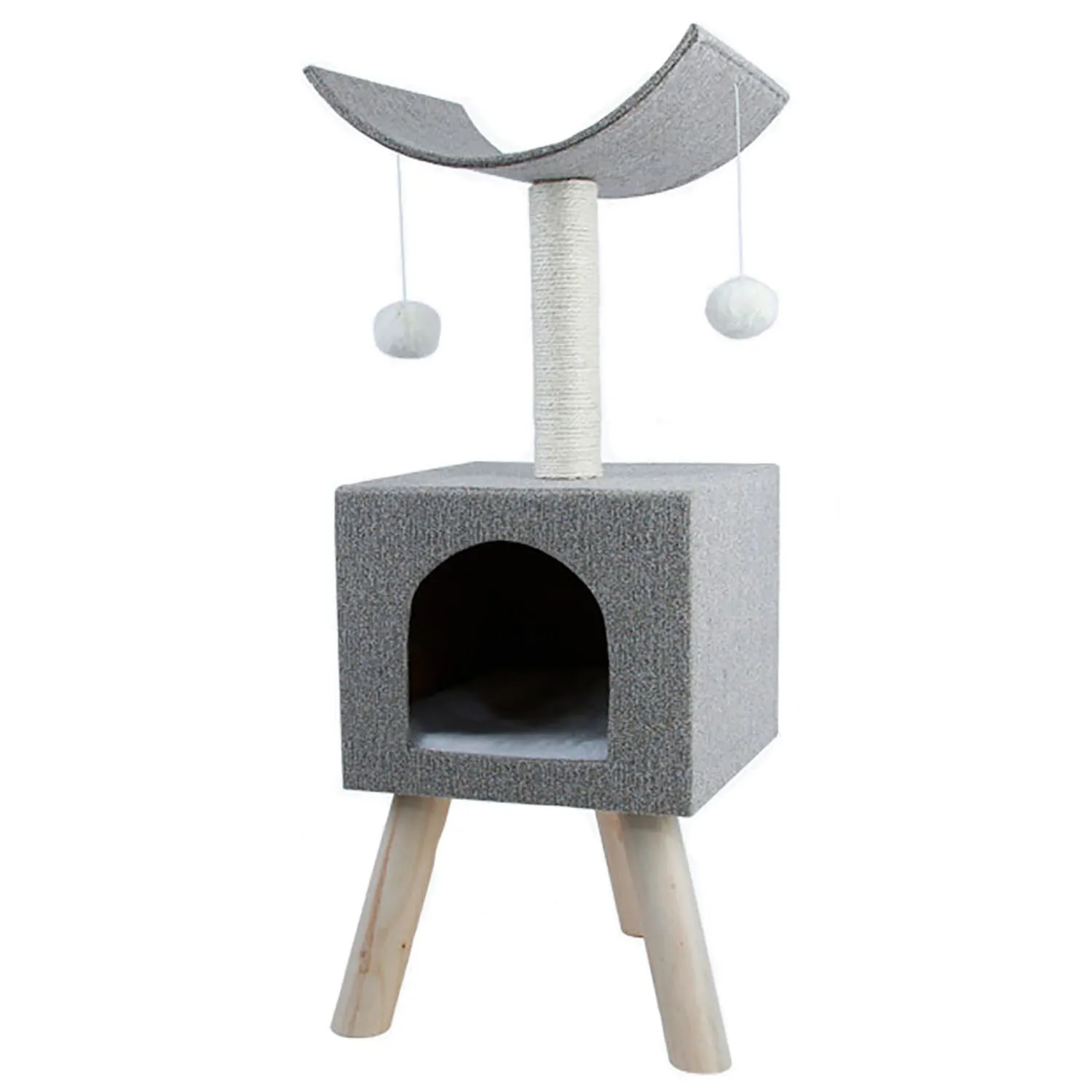 

Cat Tree House with Hanging Ball Cat Toy Furniture Scratch Solid Woods for Cats Climbing Frame Condos Luxury Scratching Post La