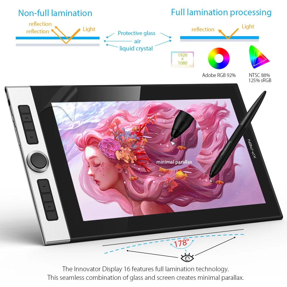 US $499.99 XPPen Innovator 16 156 inch Graphics Tablet Graphics display Drawing Board Monitor 88 NTSC with a batteryfree stylus Tilt