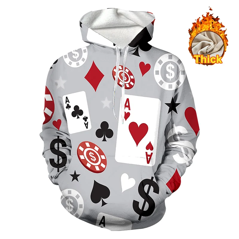 

OGKB Autumn Winter Warm Thicken Hoodies Mens Cool Print Poker Game 3D Sweatshirt Couple Hooded Harajuku Man Long Sleeve Pullover