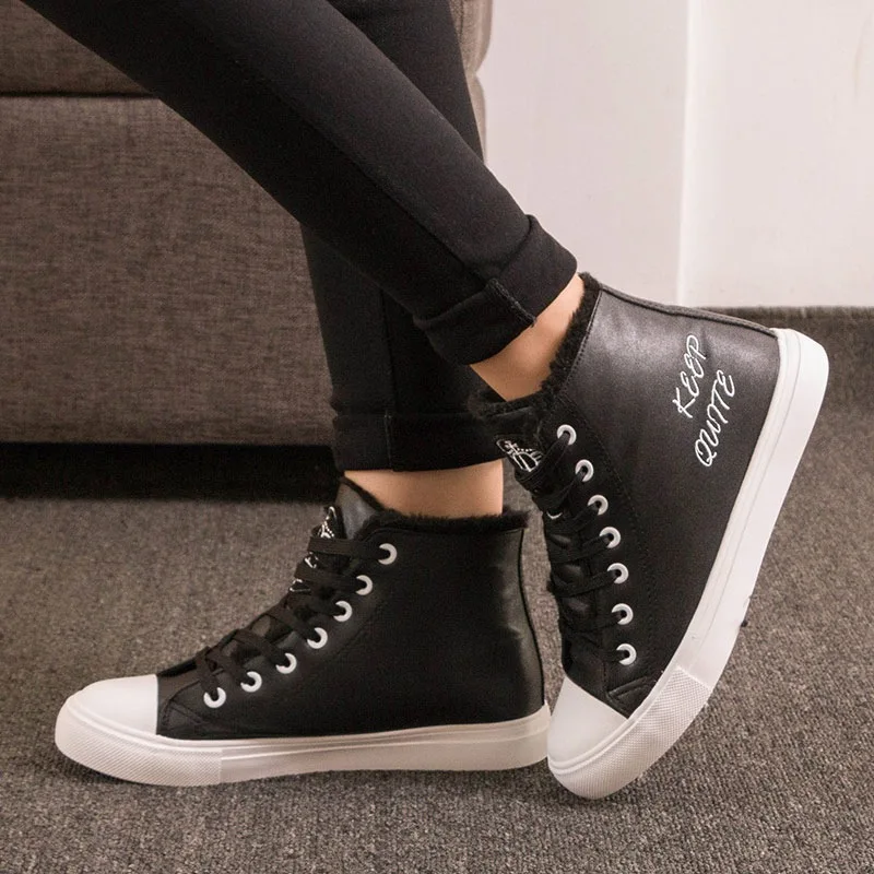 black Зимние ботинки; ботильоны для женщин; bottes femme; зимние кроссовки; женская обувь на меху; белые кроссовки; Теплая обувь на плоской подошве; bota feminina - Цвет: black