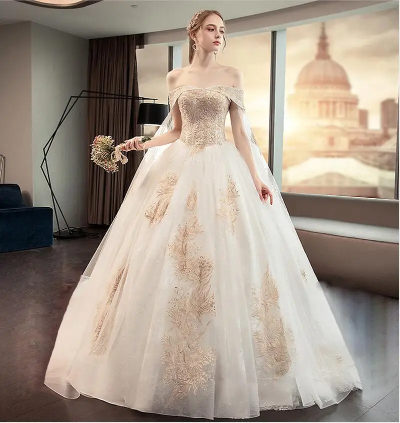 floor length style Новинка года; сезон осень; Роскошные кружевные свадебные платья с рукавами-крылышками и аппликацией в виде поезда; robe de mariee Vestido De Novia - Цвет: floor length style