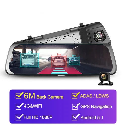 4G ADAS Автомобильный видеорегистратор Камера 1" Android поток медиа зеркало заднего вида FHD 1080P WiFi gps видеорегистратор регистратор видео рекордер - Название цвета: Белый