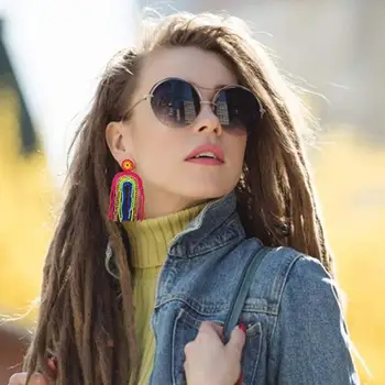 

Za Drop Earrings Jewelry Earrings Fashion Lady Hand Made Bohemian Nationality Rainbow Seeds Beads long drop earrings for woman