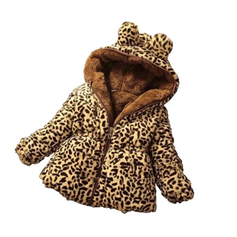 Зимнее теплое пальто с капюшоном для маленьких девочек, леопардовая утепленная верхняя одежда для детей, куртка, Одежда для новорожденных, модная одежда