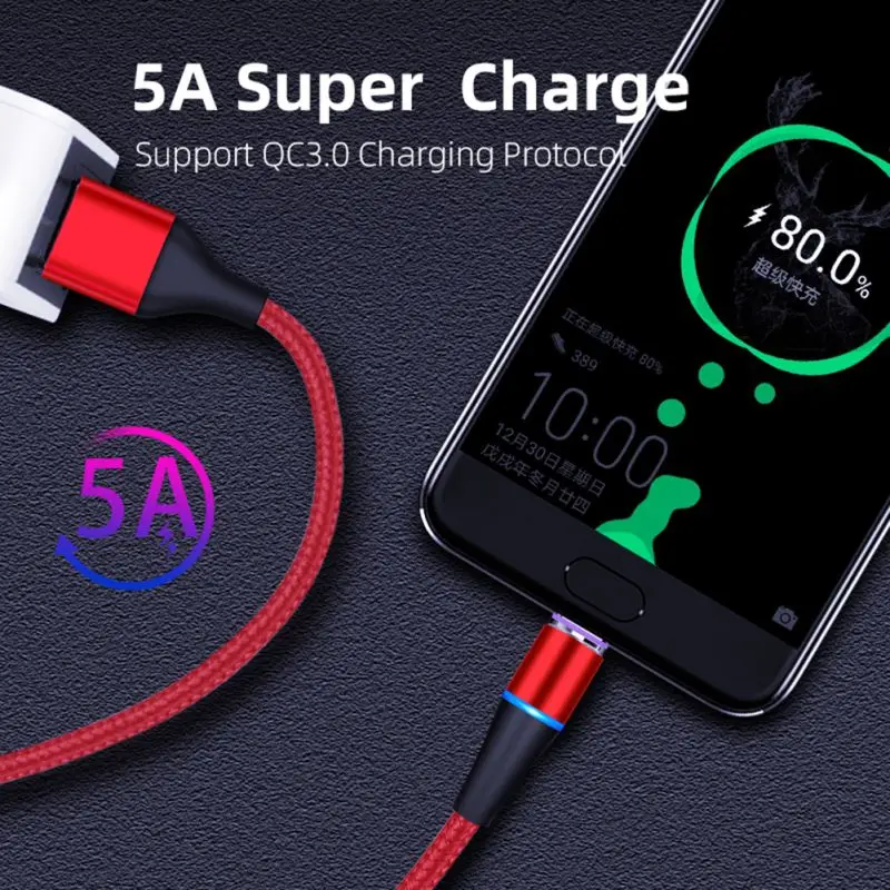 5A Магнитный USB C кабель круглый разъем вращающийся на 360 градусов светодиодный шнур для зарядки 1 м/3FTuff0c1
