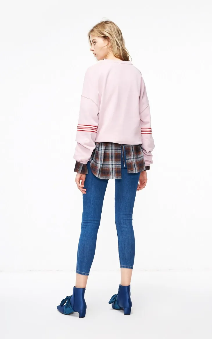 Только зимний свободный облегающий полосатый комбинированный Розовый пуловер свитшот худи | 11919S546