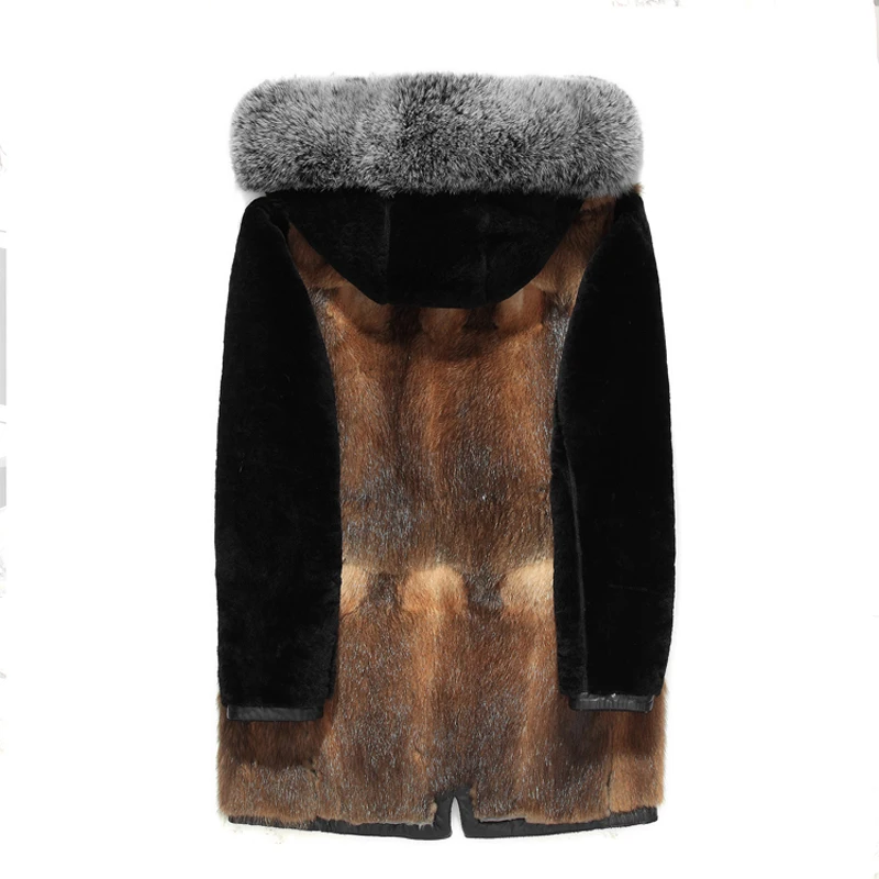 Winter sheepskin Jackets Leather Coat Men's fox Fur HoodedJackets Thicken men winter coat Plus Size 4XL