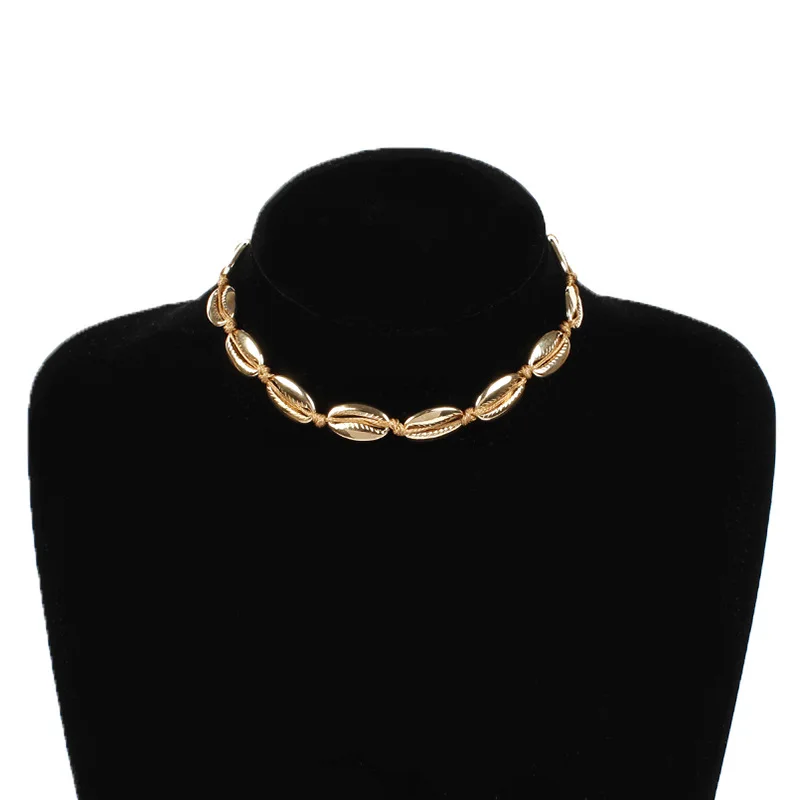 

Bohemian Fashion Clavicle Rope Chain Choker Necklace Summer Beach Handmade Alloy Shell Pendant Necklace Women Jewelry