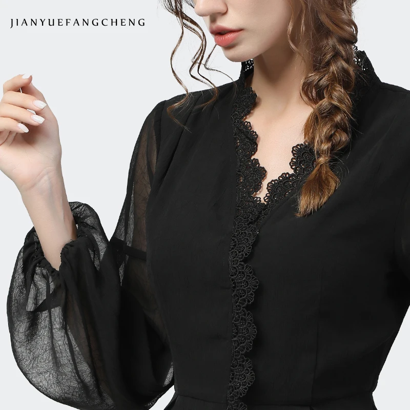 Elegant Women Black Chiffon Shirt High Waist Slim
