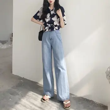 

Retro Women Solid Color Loose High Waist Jeans Wide Leg Denim Pants Trousers Perfect for vacation shopping work daily wear gifts