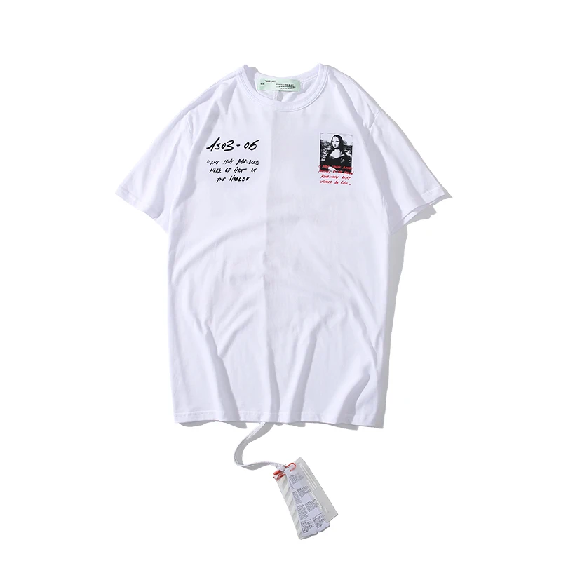 Mona Lisa 19ss Off-White OW мужские/женские модные модели унисекс для влюбленных пар хлопковая Повседневная футболка с коротким рукавом и круглым вырезом