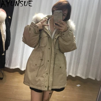 

AYUNSUE Women's Winter Down Jacket Hooded Duck Down Coat Big Raccoon Fur Collar Korean Fashion Loose Parka Women Clothes 2020