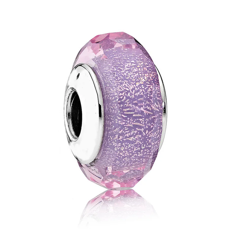 

Authentic S925 Sterling Silver DIY Jewelry Murano Glass Charms fit Lady Bracelet Bangle Purple Shimmer Charm Lady Gift