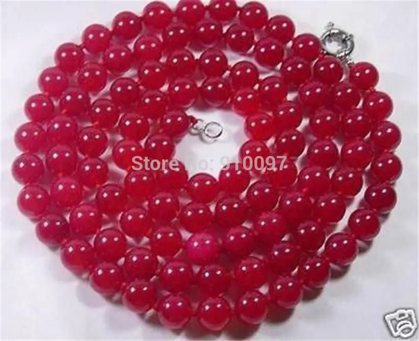 free HH##Pretty! 8mm Natural Red Jade Round Beads Long Necklace 32&quot AA | Украшения и аксессуары
