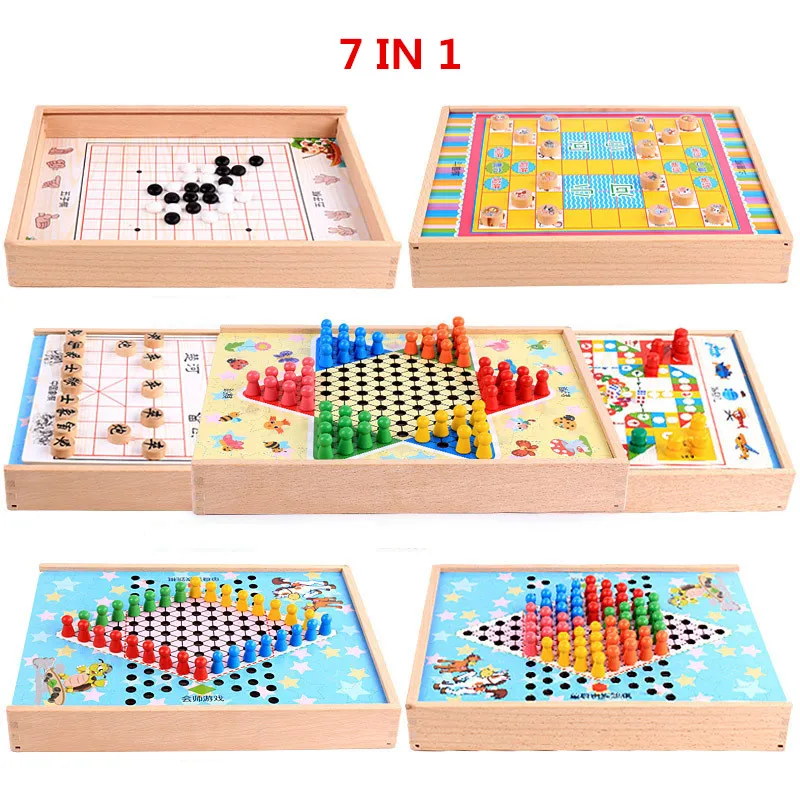 Wooden children's toys 3D Puzzle All in one flying chess, multi-function chess wooden chess 3