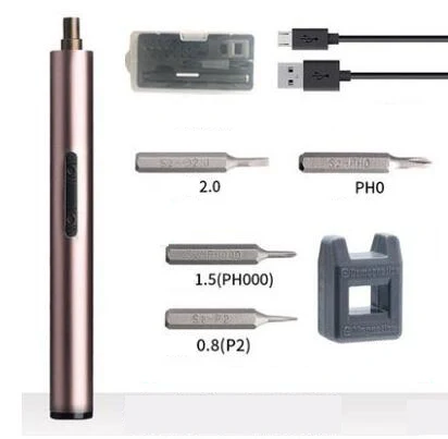 Электрическая отвертка с зарядкой от USB, мини беспроводная отвертка, набор бытовой с битами, инструменты для ремонта мобильных устройств - Цвет: Rose Gold
