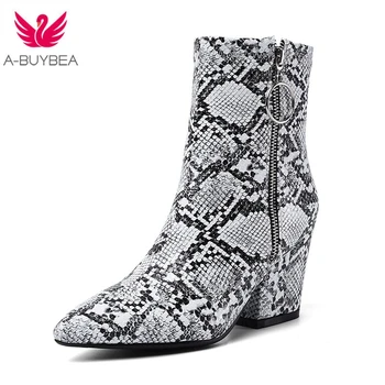 

2019 New Autumn Serpentine Female Boots High Heels Pointed Boots Color Beautiful Square Heel Shoes Boots Ankle Boots for Women