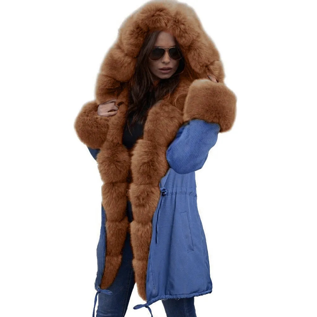 Jaycosin модная женская Повседневная флисовая зимняя джинсовая куртка пальто с капюшоном стильное удобное мягкое пальто с длинными рукавами верхняя одежда 26#5