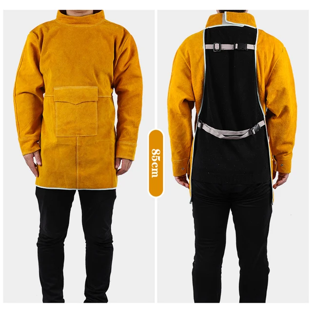 Cowhide Work Clothes Apron Welding Protective Clothing Heat and Fire Resistant Welders Safety Clothing  Welding Apron yellow 85cm