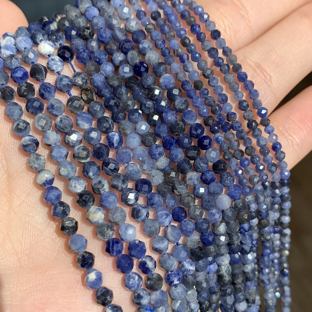 Faceted Blue Natural Sandstone Beads for Jewelry Making - Handmade Waist Beads, Women's Stone Beads Collection