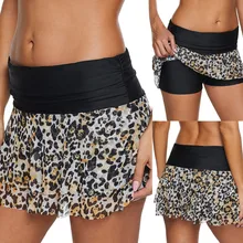 Женщины Плюс Размер Высокая Талия Ruched леопардовая сетка пэчворк пляж плавать boyкороткие