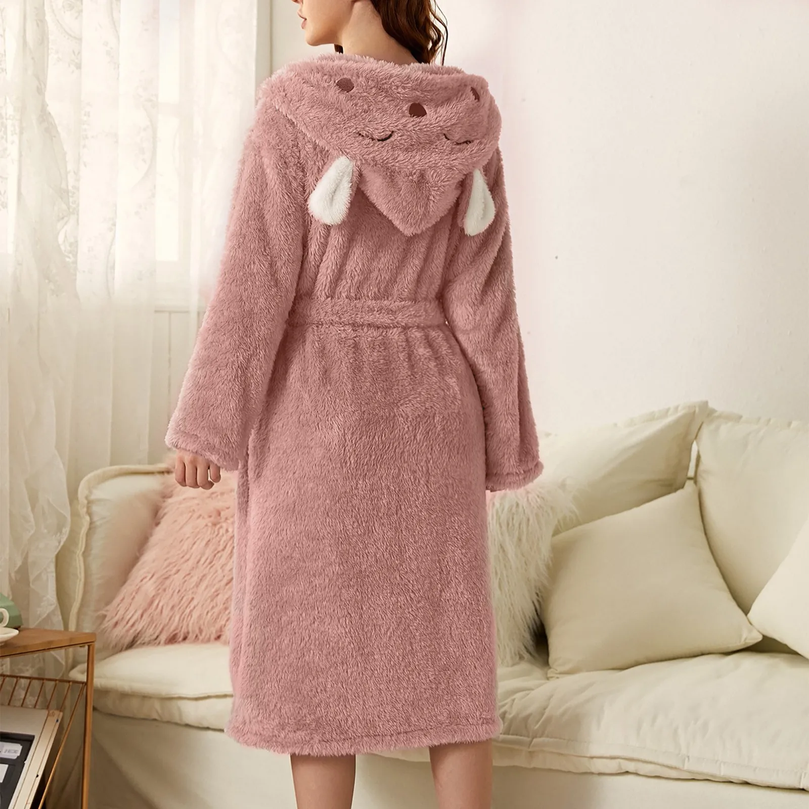 Flannel Bath Robe Sleepwear Women Bunny Ear Hooded Bathrobe Soft Warm Double Face Velvet Pajamas Home Wear | Женская одежда
