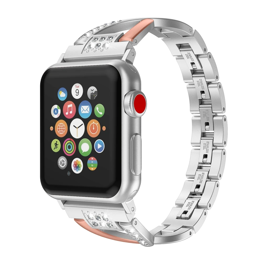 Ремешок из нержавеющей стали для Apple Watch 38 мм 42 мм, женские блестящие стразы, металлический ремешок для iwatch серии 5 4 3 2 1