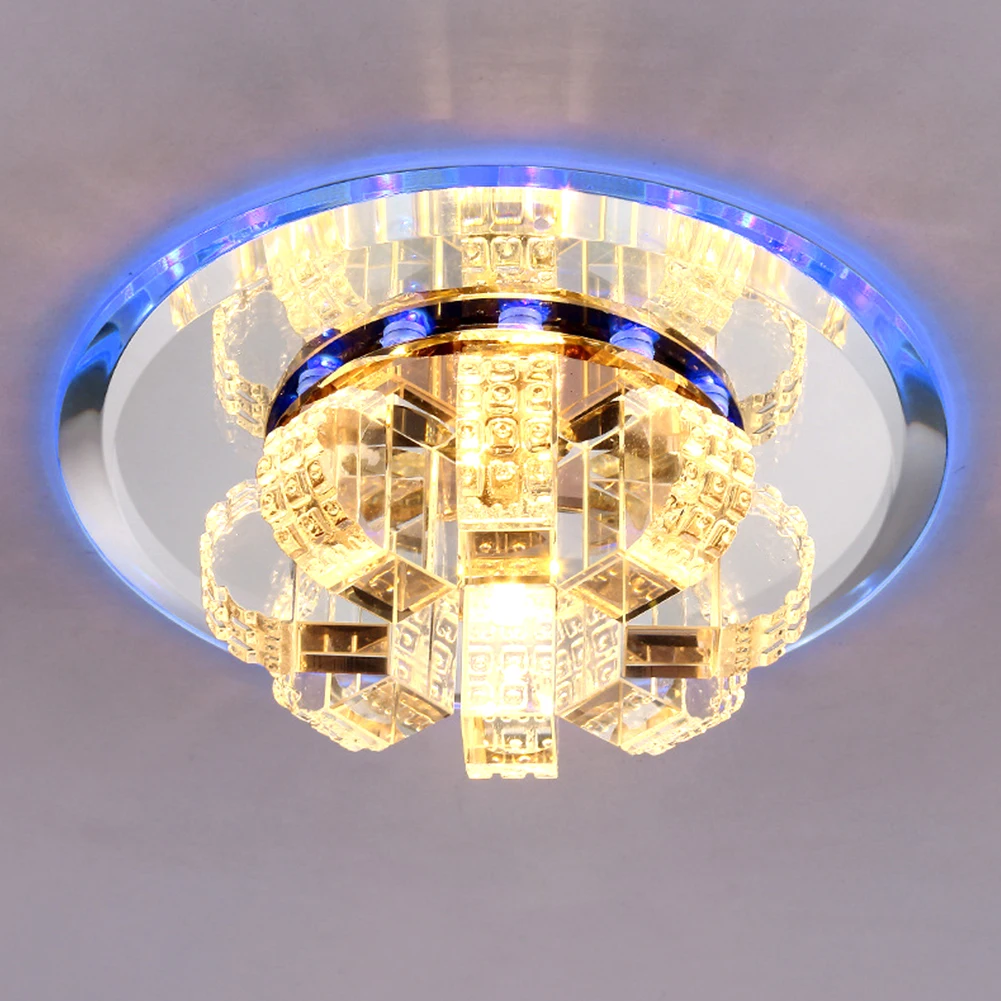 

3W Hallway Atmosphere Lamp LED Crystal Pendent Mirror Dimmable Round Ceiling Light Aisle Living Room Home Decor