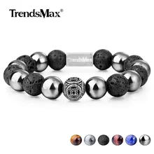 12 мм смешанные бусины из лавового камня, гематит, металлический браслет для женщин и мужчин, натуральный камень, 925 пробы, серебро, тигровый глаз, ювелирные изделия TBB009
