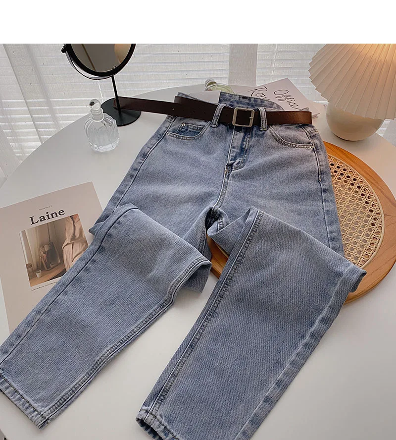 levis jeans ZHISILAO Straight Jeans Women with Belt Vintage Basic Blue Ankle-length Denim Pants Plus Size Boyfriend Gray Jeans Korean 2021 chrome hearts jeans