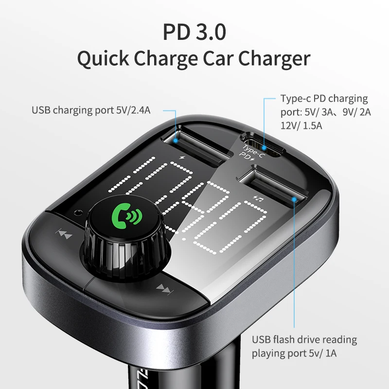 FLOVEME автомобильное зарядное устройство PD 3,0 type C USB Автомобильное зарядное устройство прикуриватель fm-передатчик 15 Вт Быстрое Автомобильное зарядное устройство USB для телефона Cargador Coche