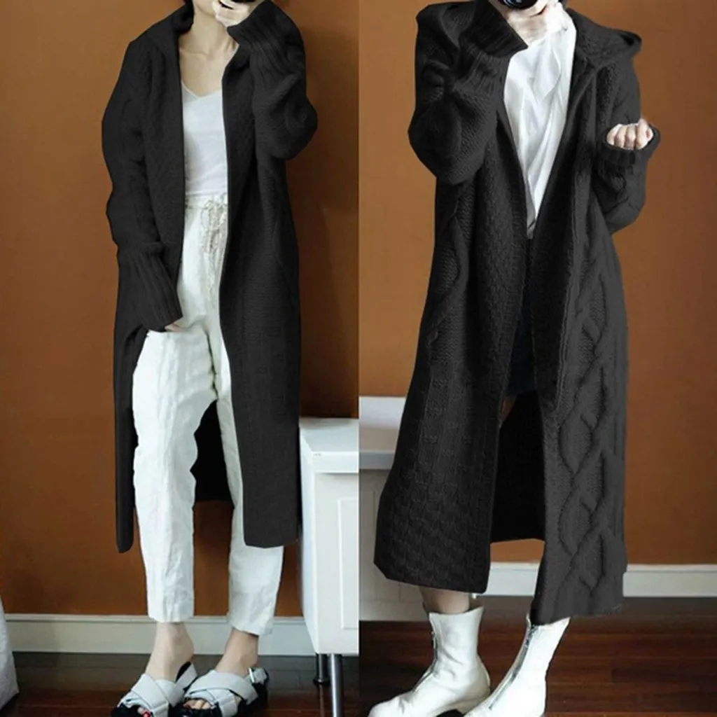 Autumn Winter Women's Knitted Sweater Cardigan Cloak Coat Winter Warm Hooded Cape Outerwear pull femme nouveaute sweter