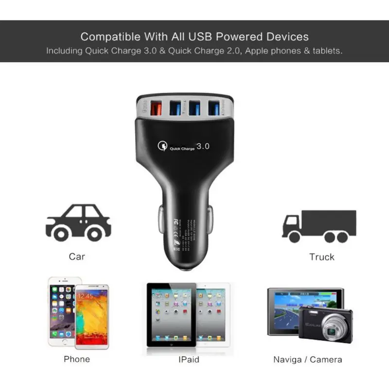 4 порта USB Автомобильное зарядное устройство Быстрая зарядка 3,0 Автомобильное зарядное устройство для устройств Apple Android
