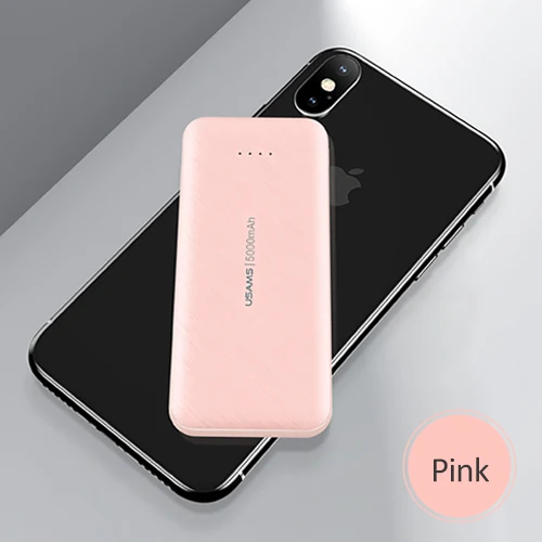 USAMS 5000 мАч Мини Внешний аккумулятор внешний аккумулятор ультра-тонкий Быстрая зарядка pover Bank для iPhone samsung huawei Xiaomi LG - Цвет: Pink