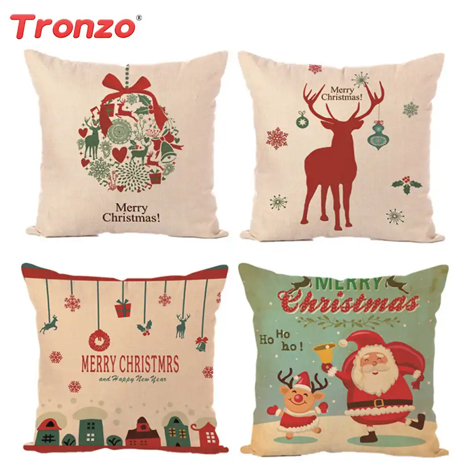 Tronzo Рождественская Подушка Наволочка льняная наволочка Снежинка Лось с рождественским узором автомобильное домашнее украшение для дивана...