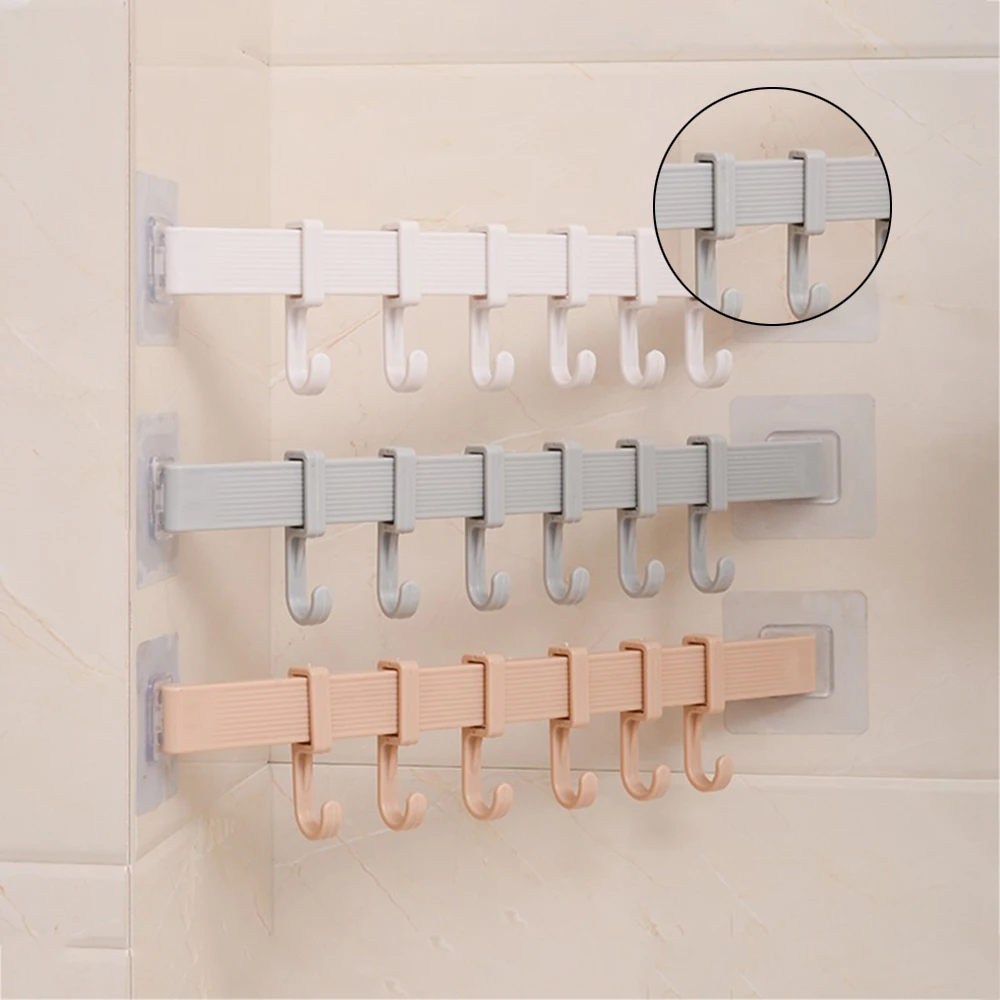 Multifunctional 6 Hooks Kitchen Bathroom Storage Holder Hook Door Hanger Rack Holder Spoon Kitchen Spoon Bathroom Wall Hook