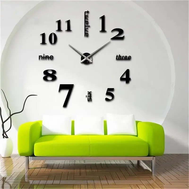 47 Inch 3D Large Wall Clock Mirror Wall Stickers Creative DIY Wall Clocks Modern Design Mute Quartz Needle Watch Reloj De Pared