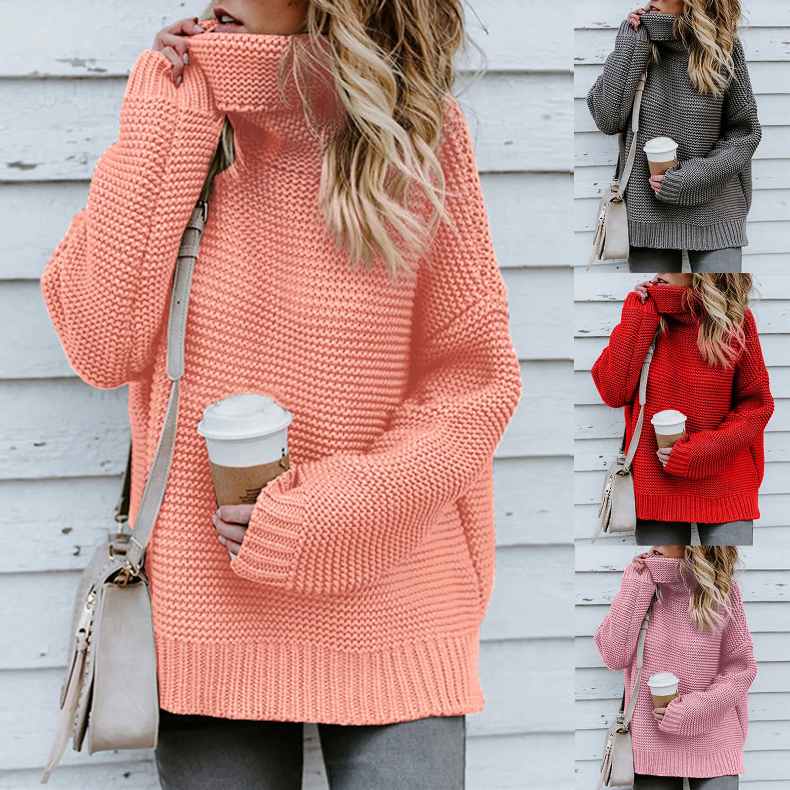 

Women Turtleneck Sweater Women Fashion Long Sleeve Pullover 2021 Winter Casual S-XL Loose Sweaters Oversized Pure Color 2020
