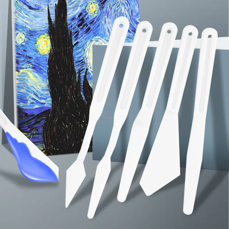 5pcs Mixed Plastic Palette Knife Set Scraper Spatula Shove Knife Painting Artist Oil Painting Tools for Artist Student Canvas