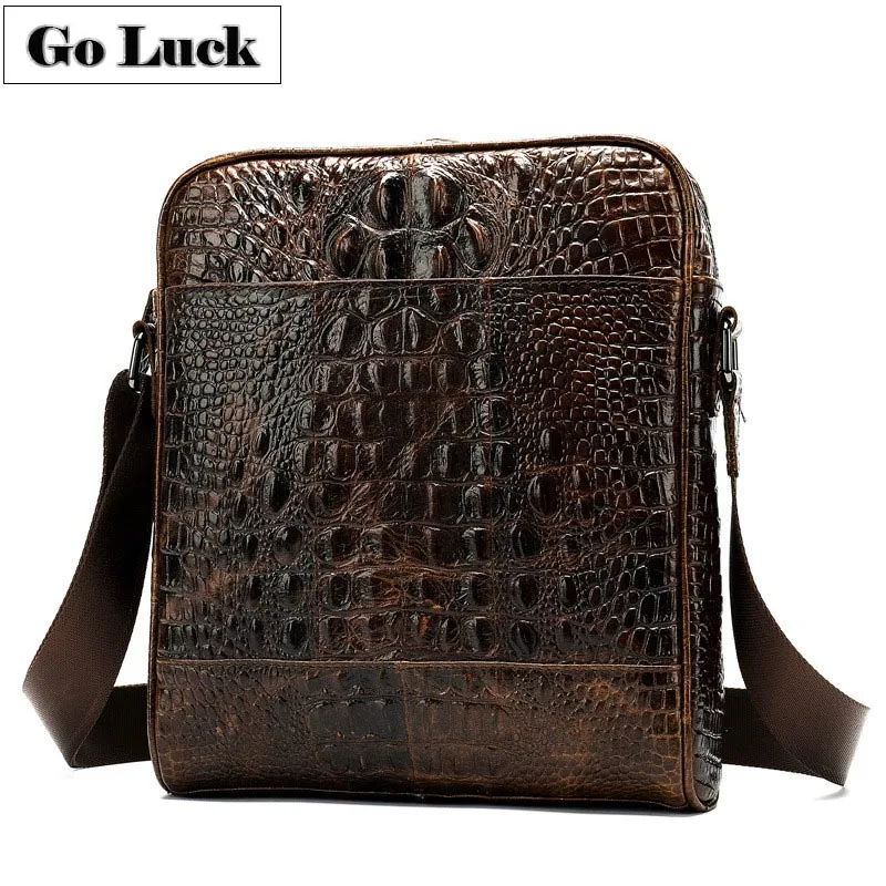 

GO-LUCK Brand Alligator Genuine Leather Men Crossbody Shoulder Bags Men's Cowhide Messenger Bag Casual Business Ipad Zipper Pack